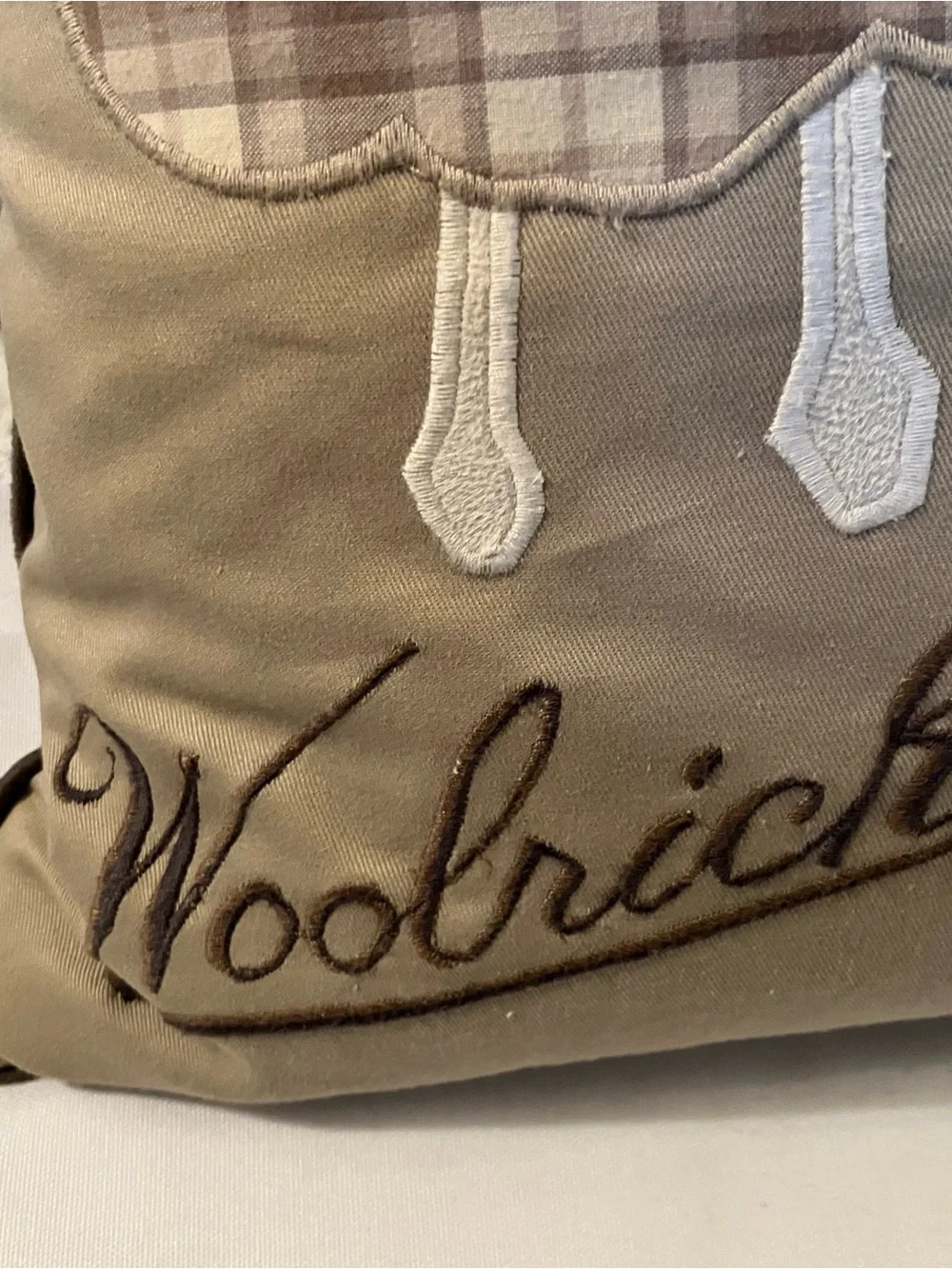 Woolrich Sheep Brown Throw Pillow Plaid Velvet Patchwork 20x20 Farmhouse Cottage